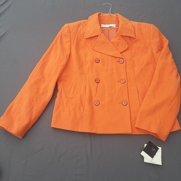 Valerie Stevens Coat Womens 14 Orange Wool Angora Button up Lined Outdoor EUC - Picture 1 of 9